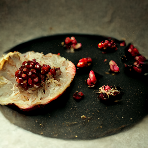 Pomegranate on black plate